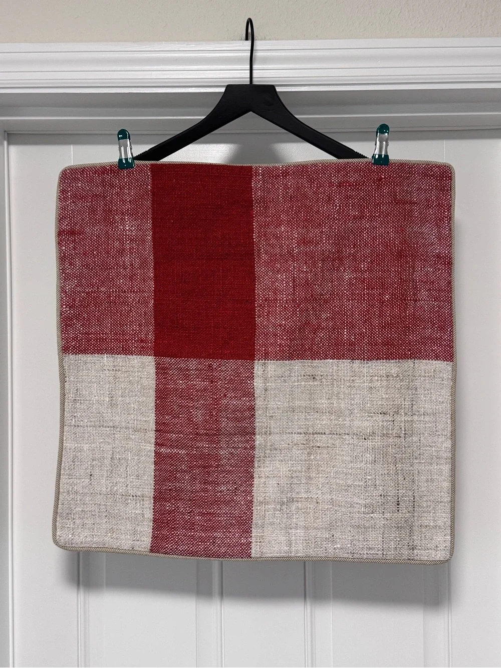 NWT Joon Loloi Susan Red Ivory Macro Plaid Pillow Cover 22x22 Holiday Accent⁠